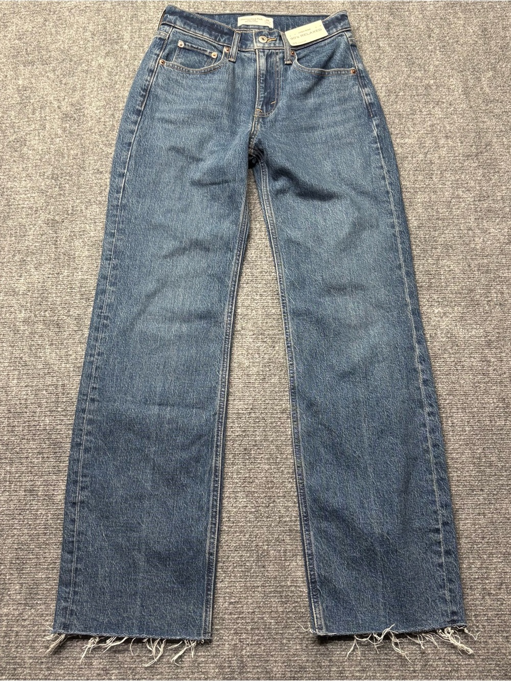 Abercrombie Fitch Jeans Womens 25 Blue 90's Relaxed High Rise Raw Hem NEW